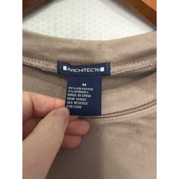 Architect Medium Pink Brown Colorblock Velour Sweatshirt Crewneck Pullover - Picture 5 of 9